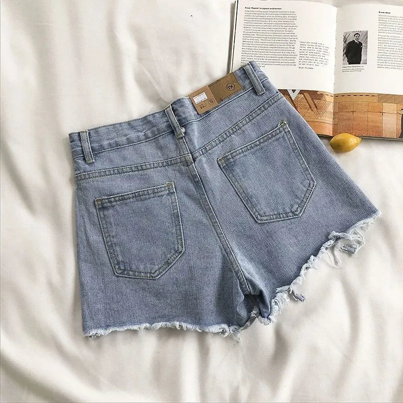 Korean High Waist Ripped Denim Shorts – Y2K Style