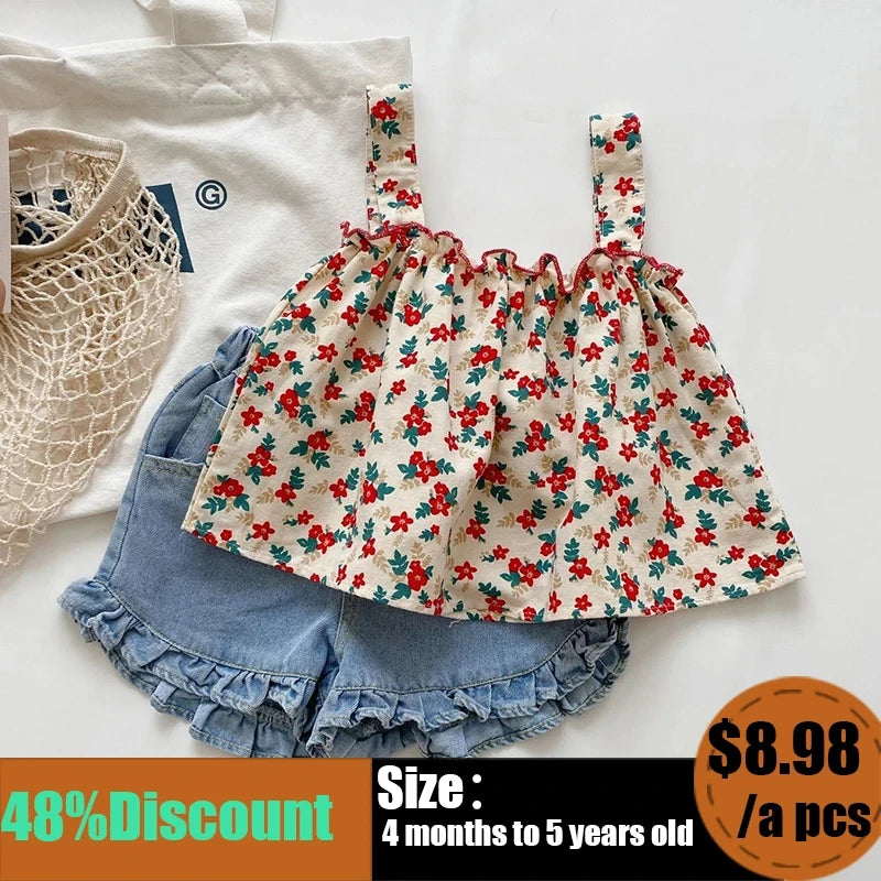 Girls Suspender Skirt & Shorts Set – Summer Outfit
