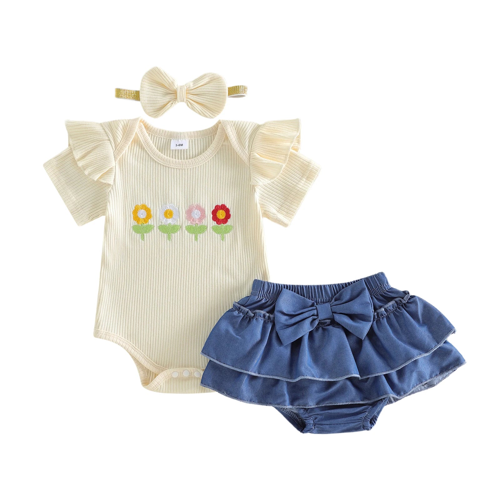 Baby Girl Floral Jumpsuit & Denim Shorts Set
