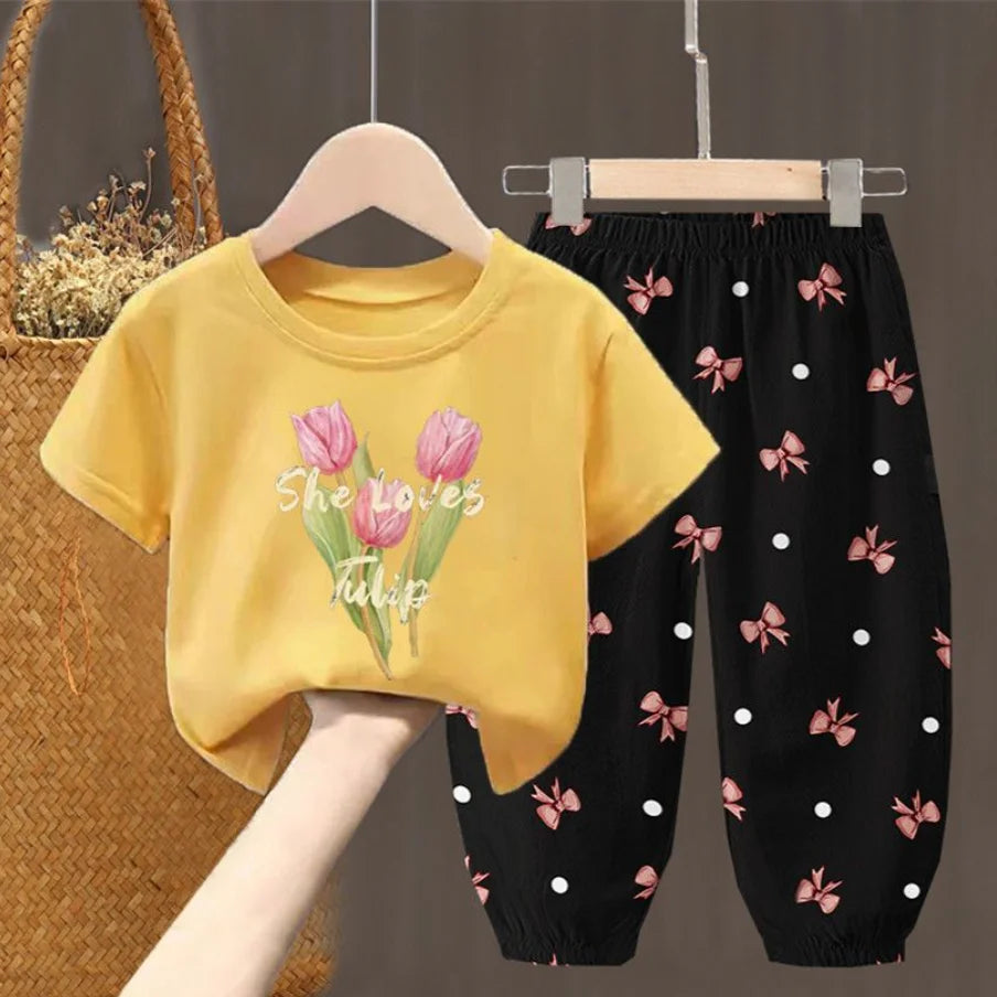 Girls Summer T-Shirt & Pants Set – 2PCS Toddler Outfit