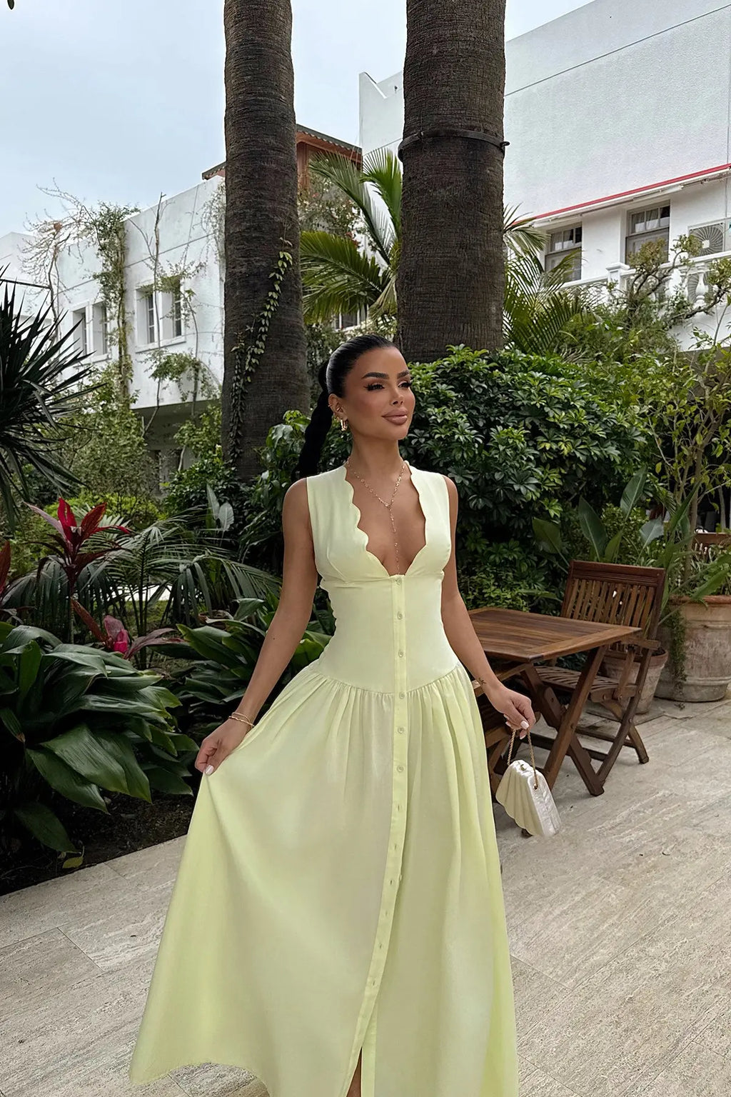 Women's Sleeveless V-Neck Maxi Dress – Elastic Waist