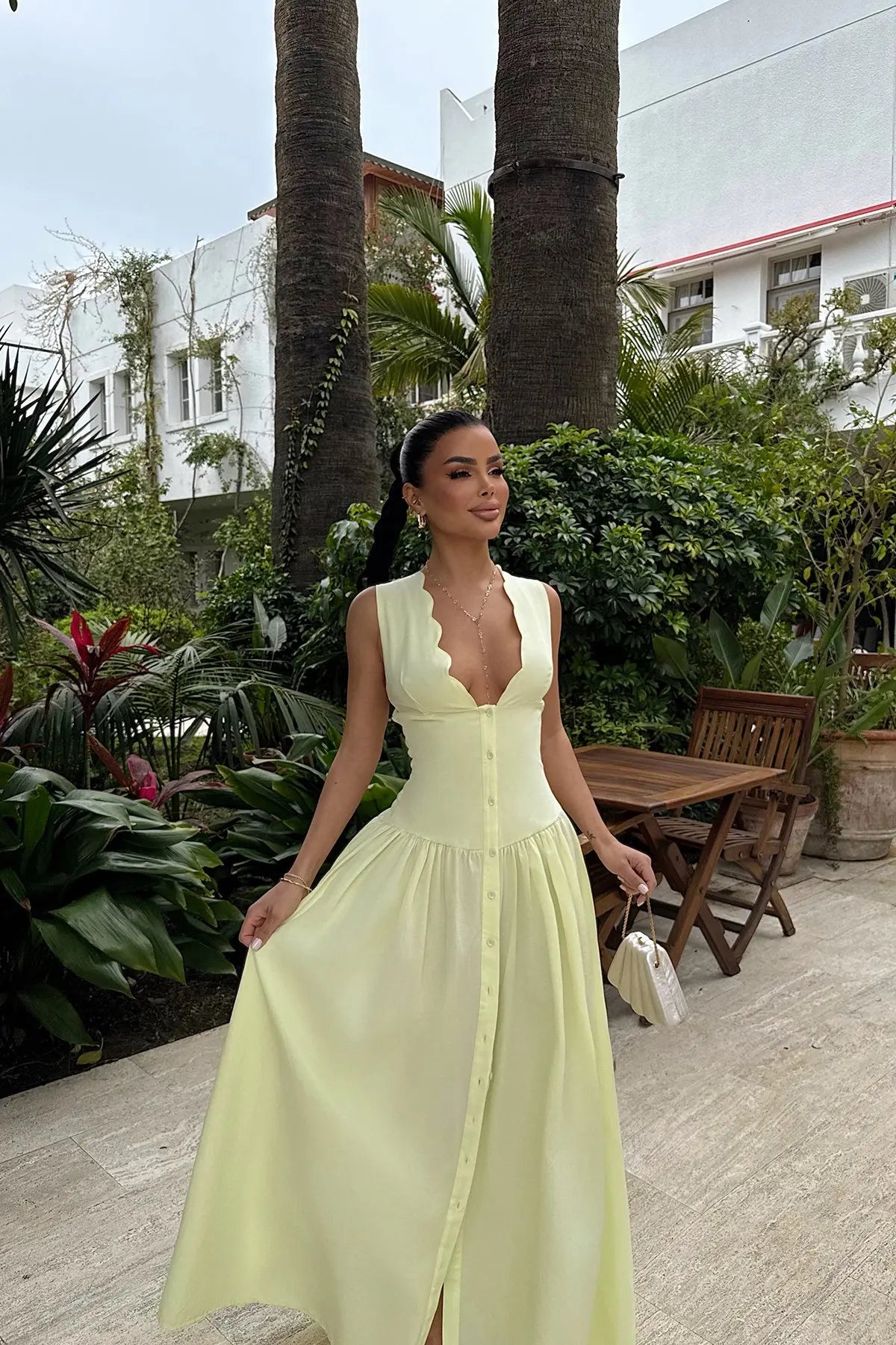 Women's Sleeveless V-Neck Maxi Dress – Elastic Waist