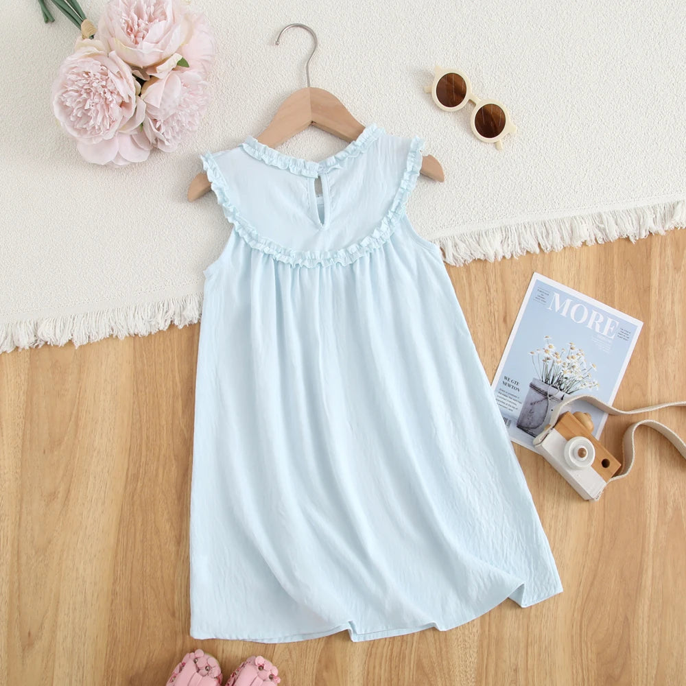Girls Blue Lace Sleeveless Dress – Kids Summer Costume