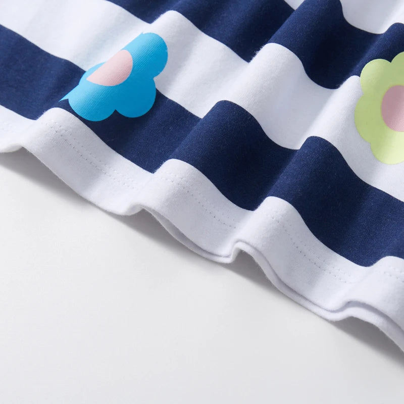 Girls Striped Cartoon Flower Dress – Kids Summer Vestido