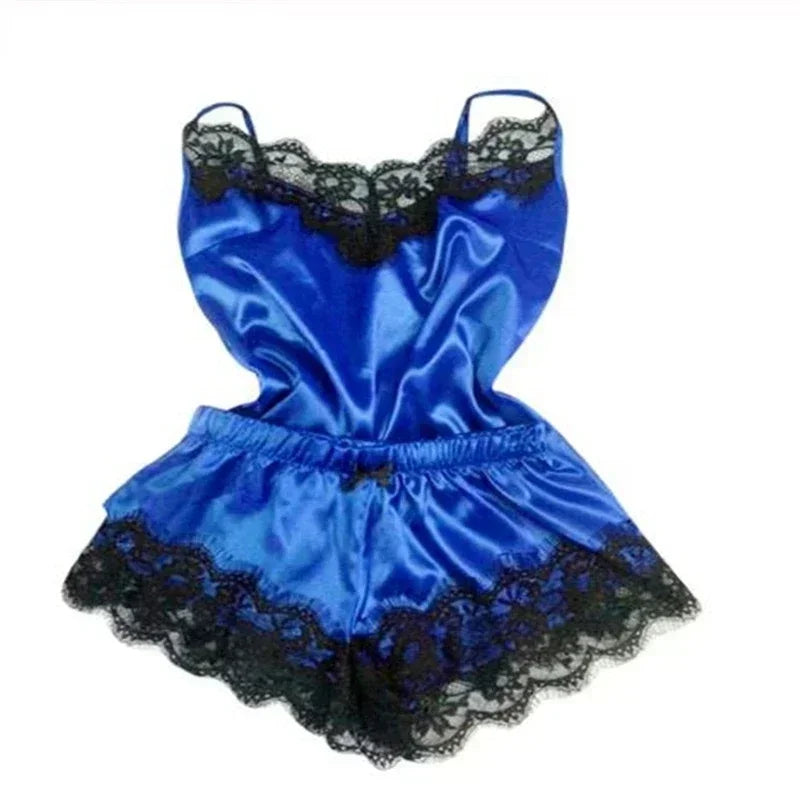 Women's Lace Silk Pajama Set – Cami Top & Shorts