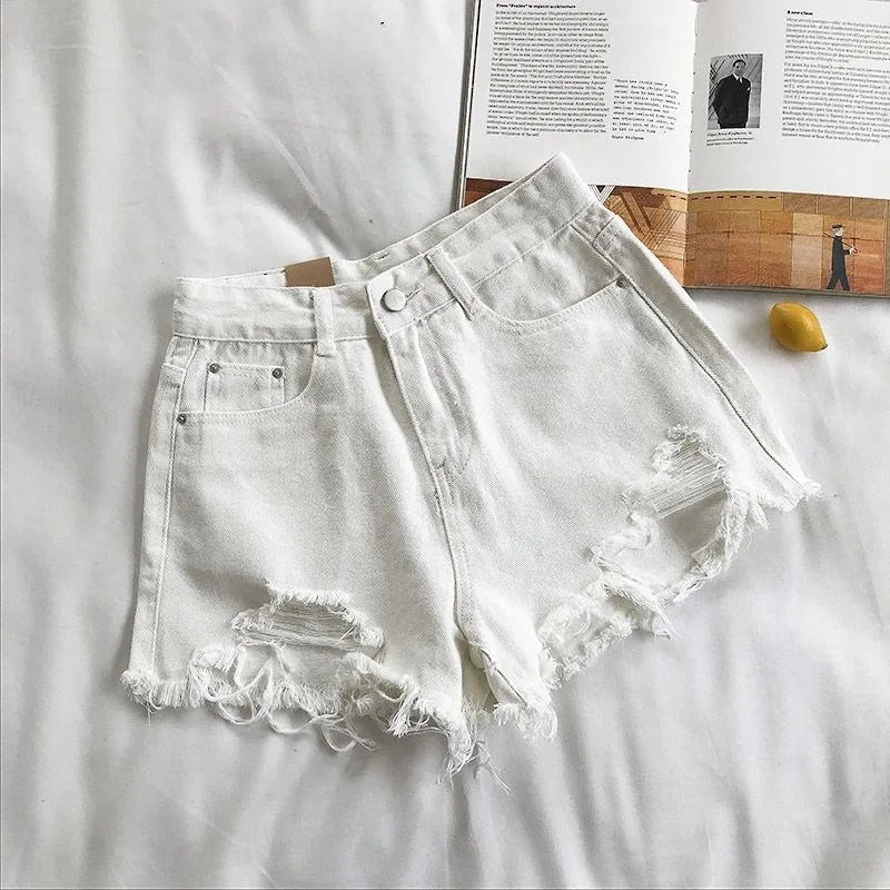 Korean High Waist Ripped Denim Shorts – Y2K Style