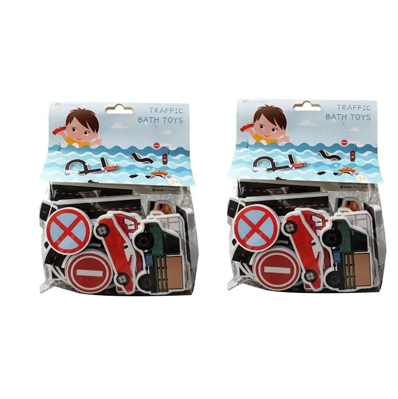 23 Pieces Bath Water Toy Sticky Wall City Traffic Car Road Rail Puzzle Vinyl 0-3Y 3-6Y 6-12Y 12+y 14+Y Bath Features