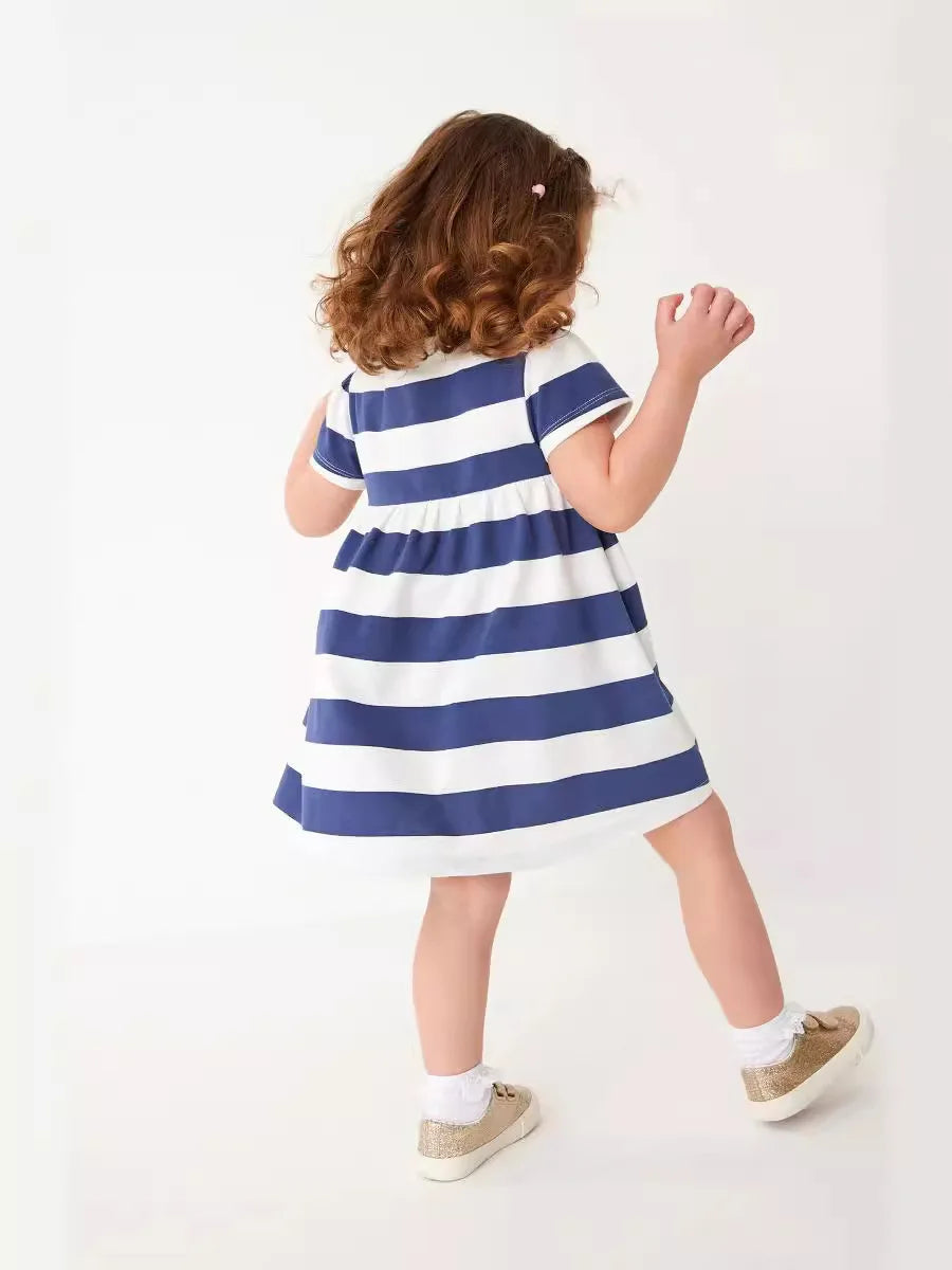 Girls Striped Cartoon Flower Dress – Kids Summer Vestido
