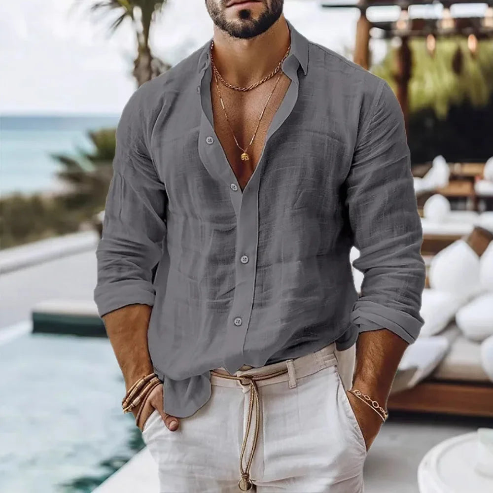 Men's Cotton Linen Beach Shirt
