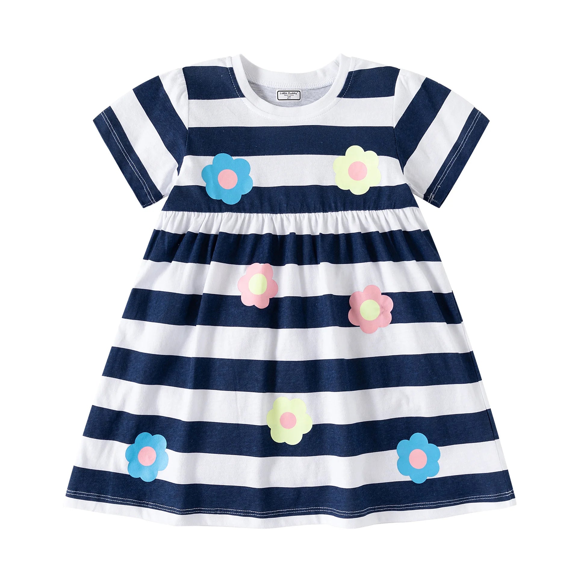 Girls Striped Cartoon Flower Dress – Kids Summer Vestido