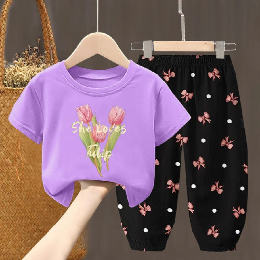 Girls Summer T-Shirt & Pants Set – 2PCS Toddler Outfit