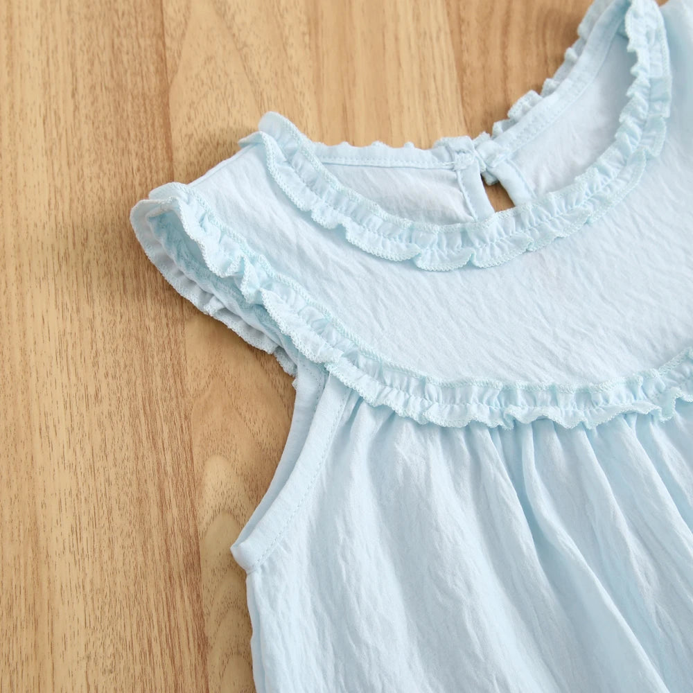 Girls Blue Lace Sleeveless Dress – Kids Summer Costume