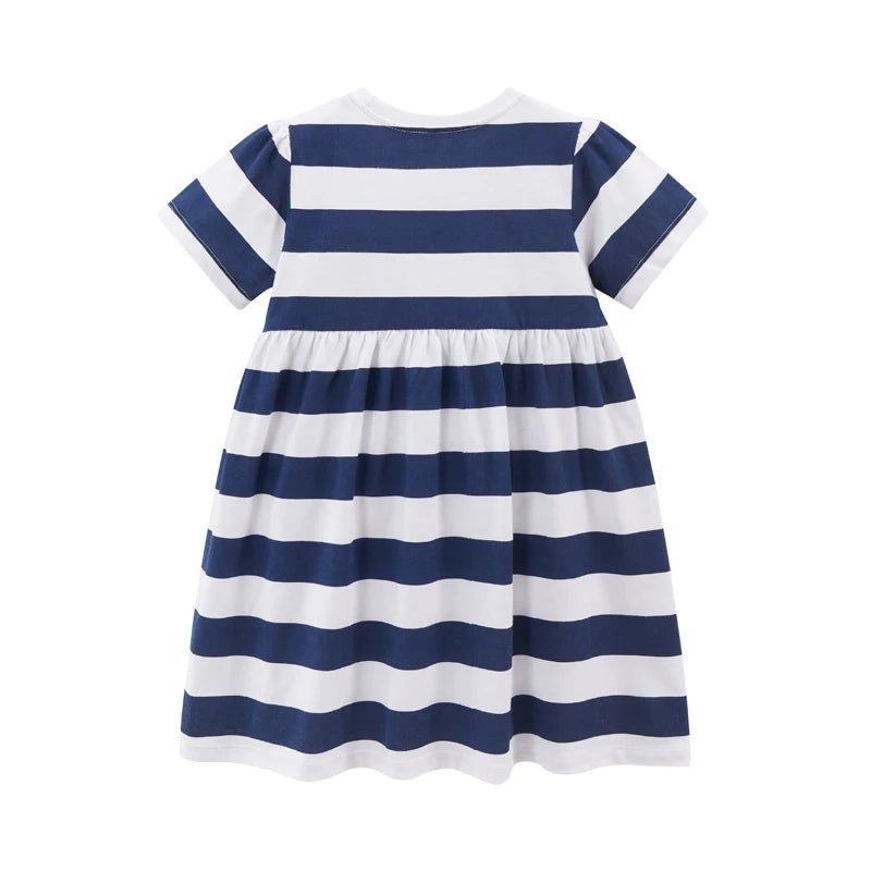 Girls Striped Cartoon Flower Dress – Kids Summer Vestido
