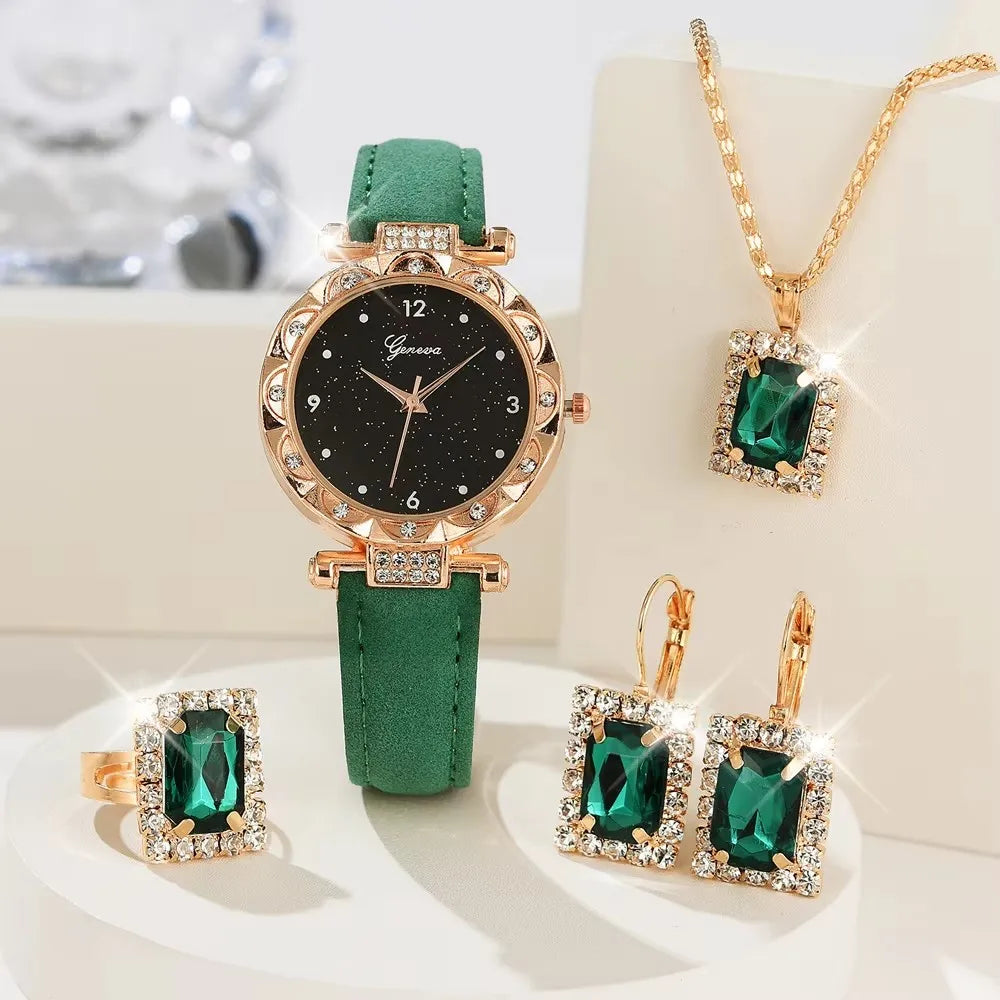 Women's Rhinestone Watch & Bracelet Set