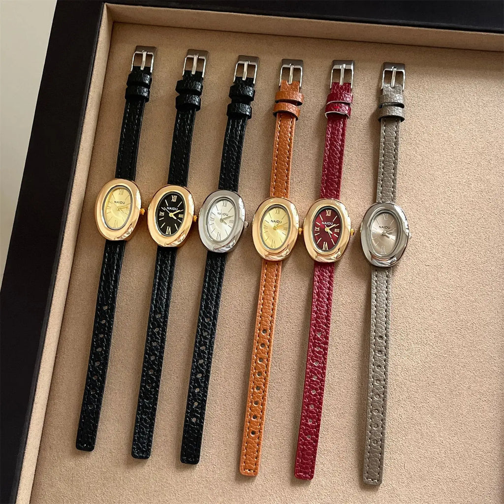 Women's Vintage Oval Dial Leather Watch