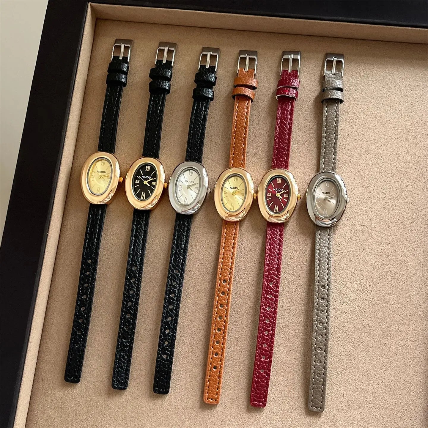Women's Vintage Oval Dial Leather Watch