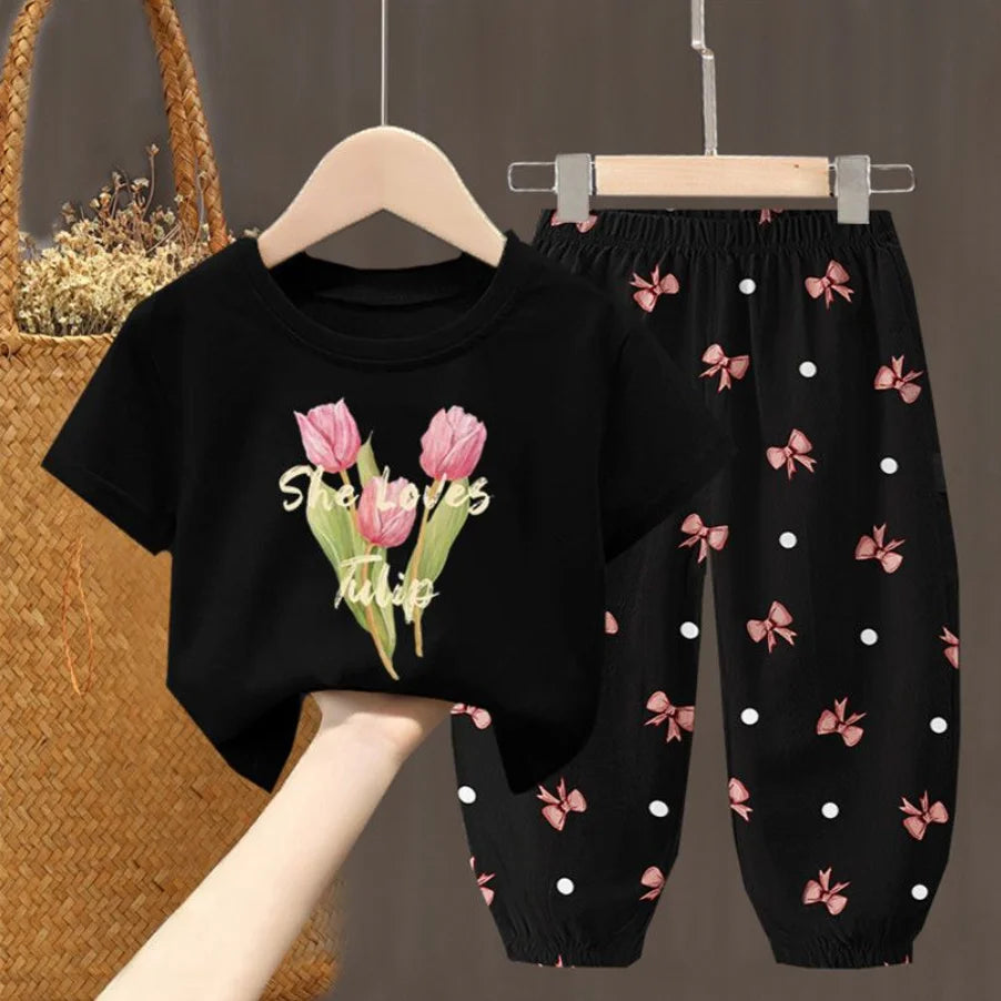 Girls Summer T-Shirt & Pants Set – 2PCS Toddler Outfit