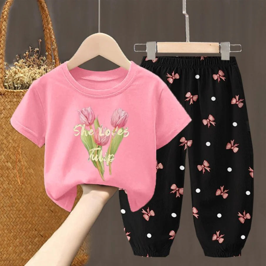 Girls Summer T-Shirt & Pants Set – 2PCS Toddler Outfit