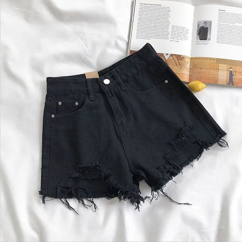 Korean High Waist Ripped Denim Shorts – Y2K Style