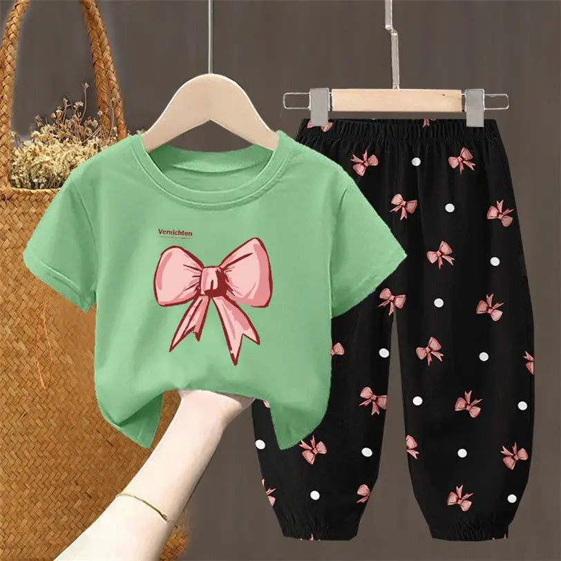 Girls Summer T-Shirt & Pants Set – 2PCS Toddler Outfit