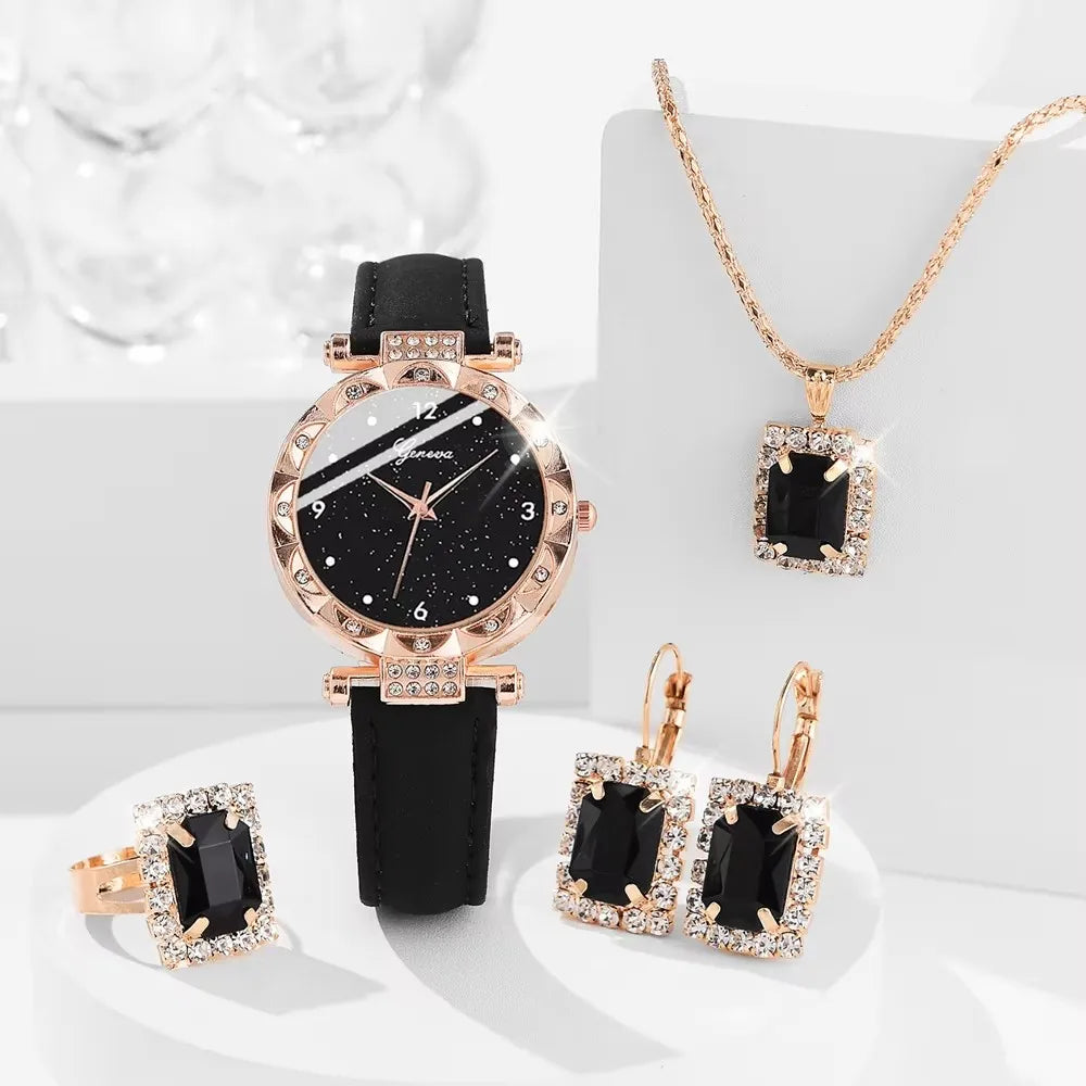 Women's Rhinestone Watch & Bracelet Set