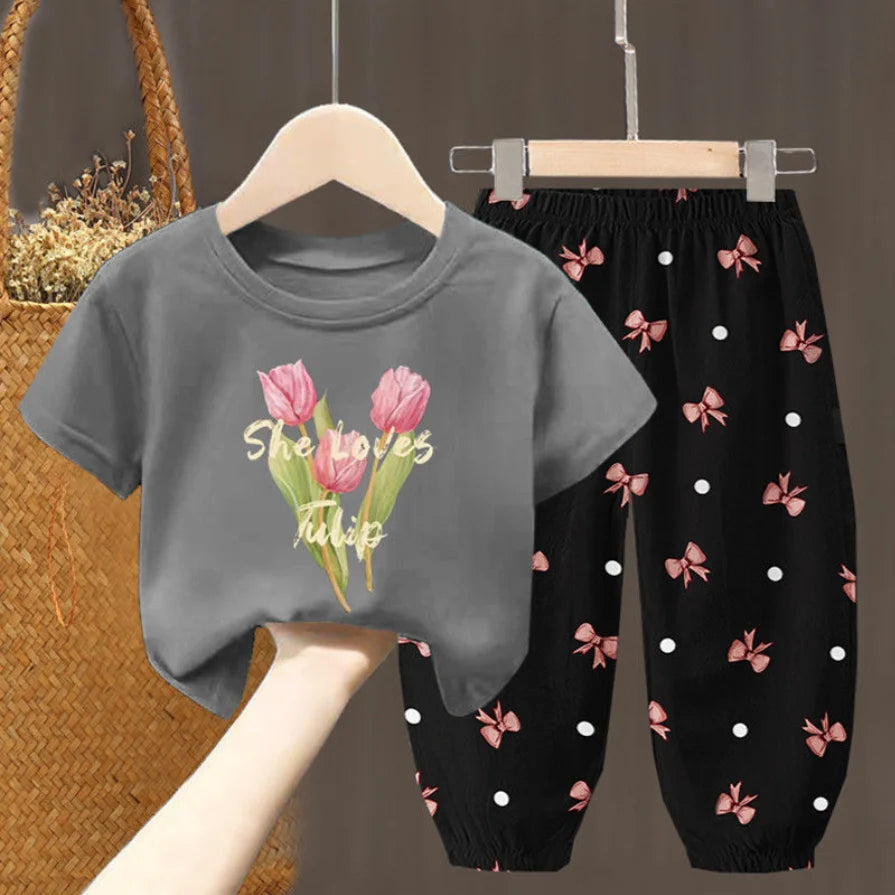 Girls Summer T-Shirt & Pants Set – 2PCS Toddler Outfit