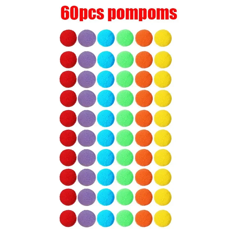 Children Counting and Sorting Toys  Pom poms Rainbow Colors Plastic Bowls Tweezers Fine Motor Skill Chidlren Learning Toys