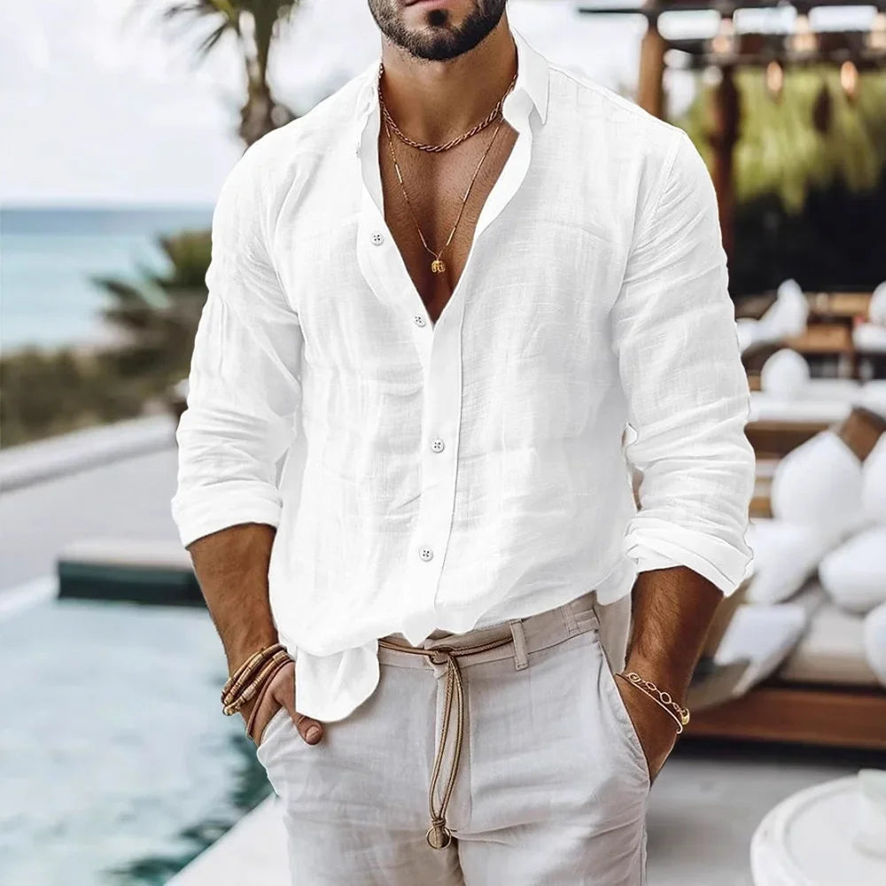 Men's Cotton Linen Beach Shirt