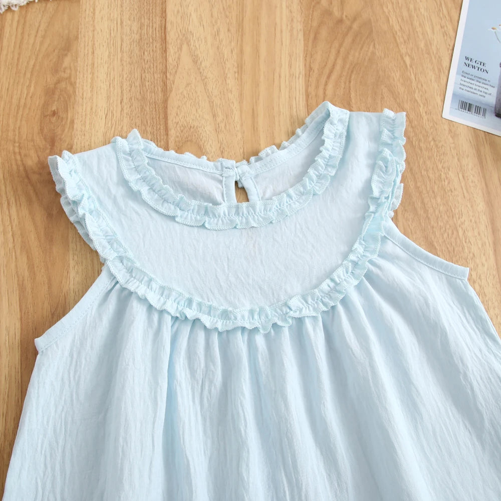 Girls Blue Lace Sleeveless Dress – Kids Summer Costume